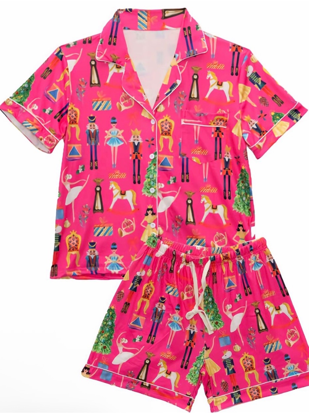 Holiday Nutcracker Print Women's Pink Short Pajama Set